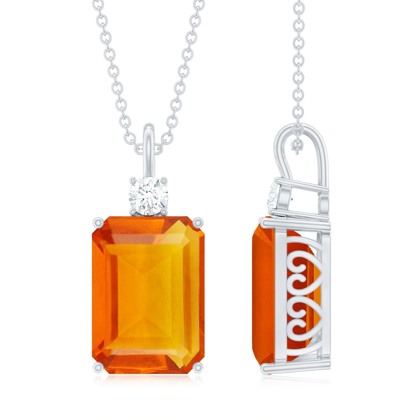 9 Carat Lab Created Orange Sapphire and Diamond Statement Necklace