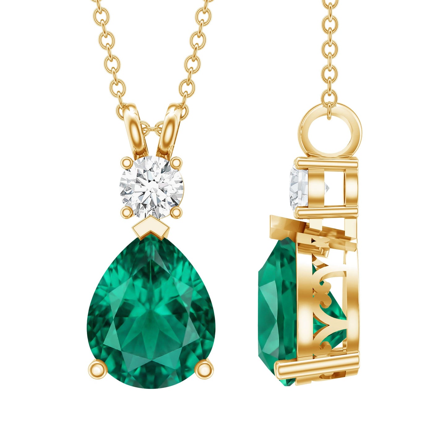 2.5 CT Lab Created Emerald Diamond Teardrop Pendant with Certificate