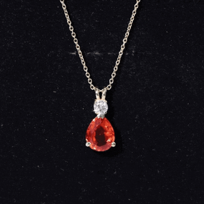 3.3 Carat Lab Created Orange Sapphire Teardrop Necklace with Diamond