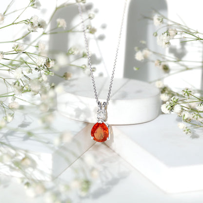 3.3 Carat Lab Created Orange Sapphire Teardrop Necklace with Diamond