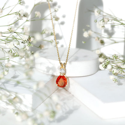 3.3 Carat Lab Created Orange Sapphire Teardrop Necklace with Diamond