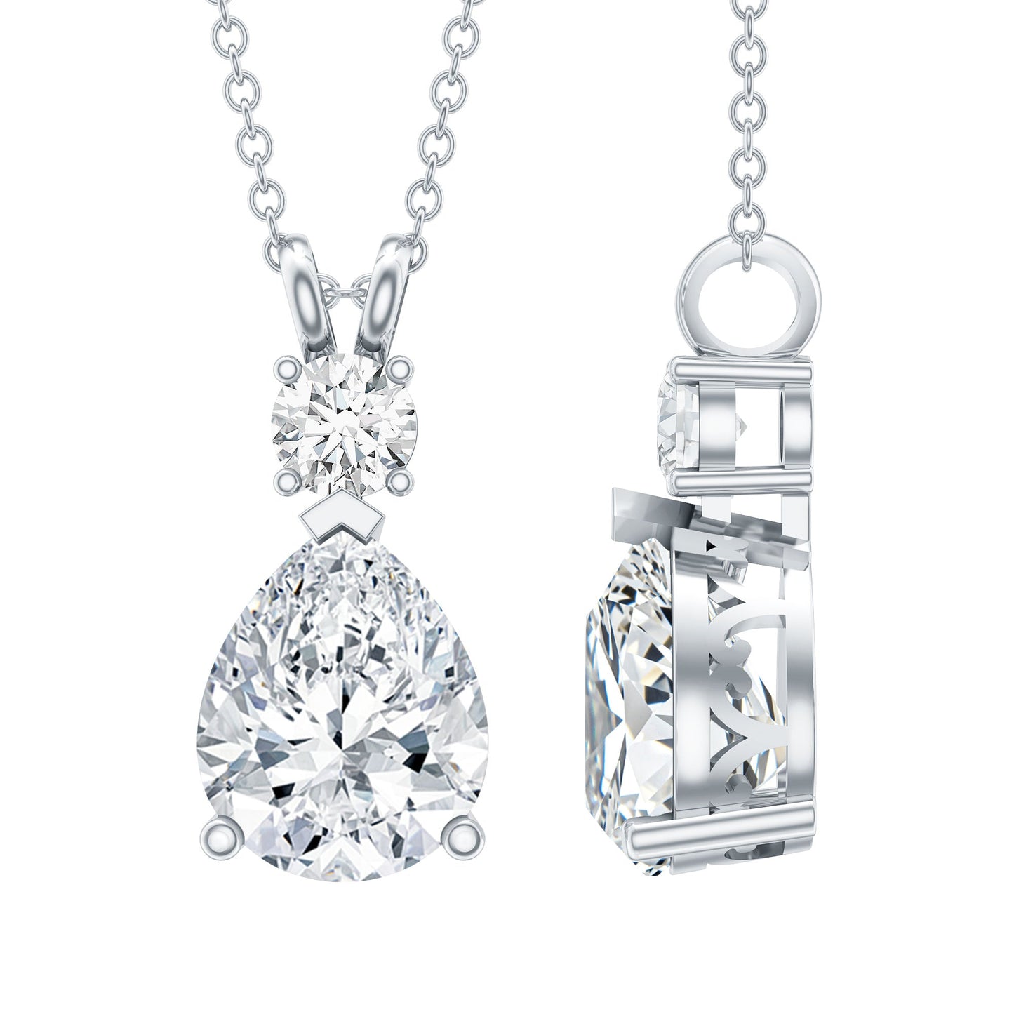 Certified 3 Carat Cubic Zirconia Pear Drop Necklace with Silver Chain