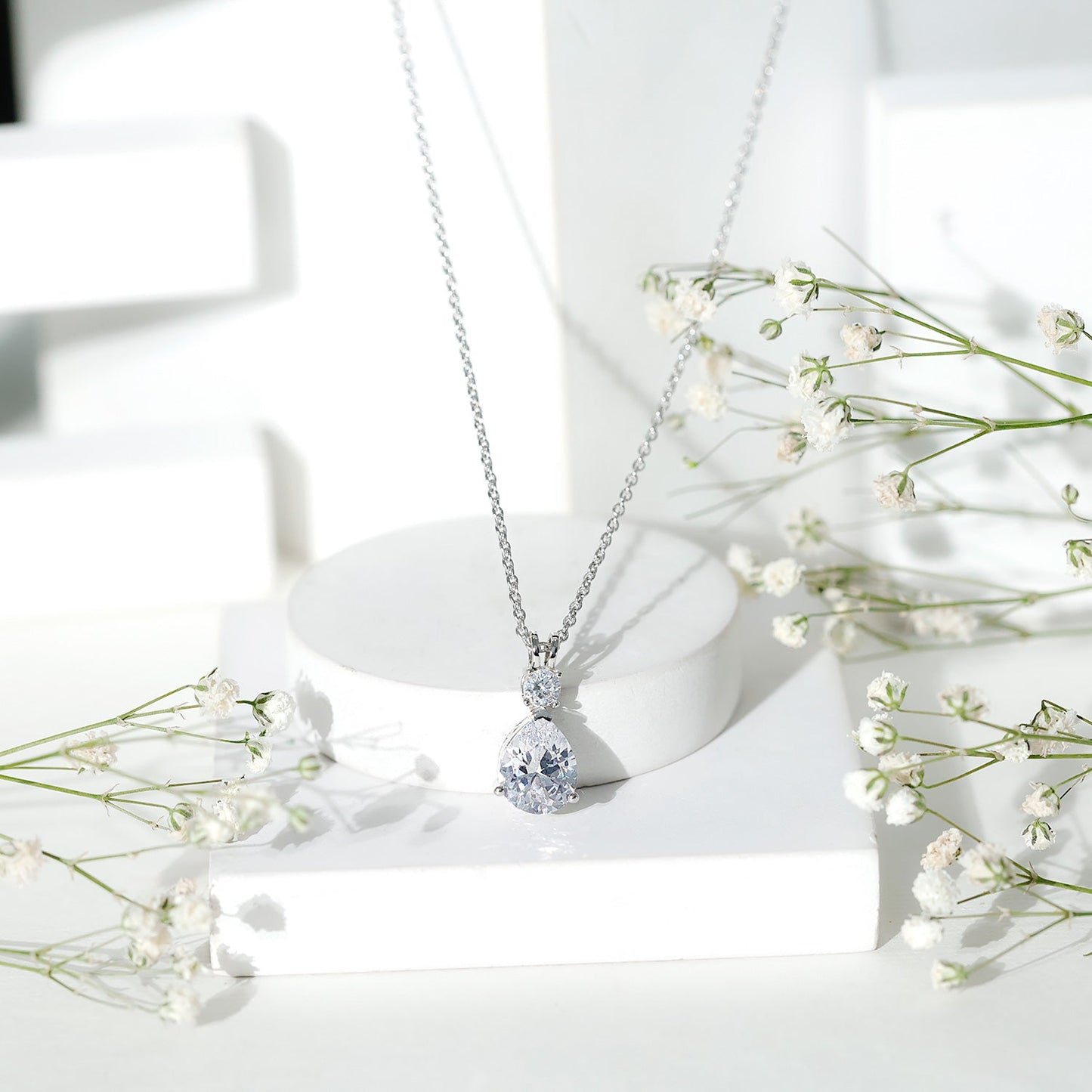 Certified 3 Carat Cubic Zirconia Pear Drop Necklace with Silver Chain