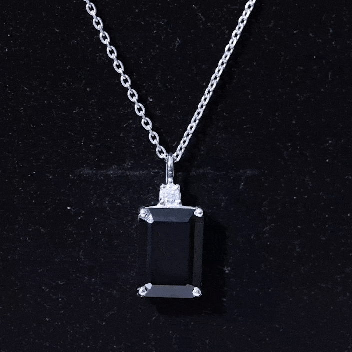 3.48 Carat Emerald Cut Lab Created Black Diamond Solitaire Necklace