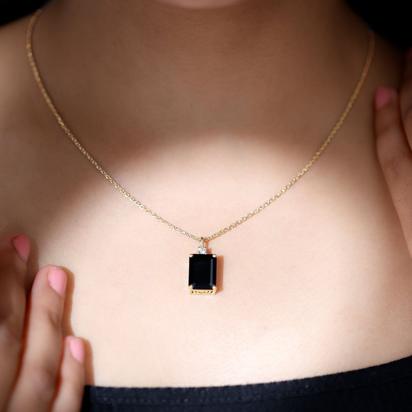 3.48 Carat Emerald Cut Lab Created Black Diamond Solitaire Necklace