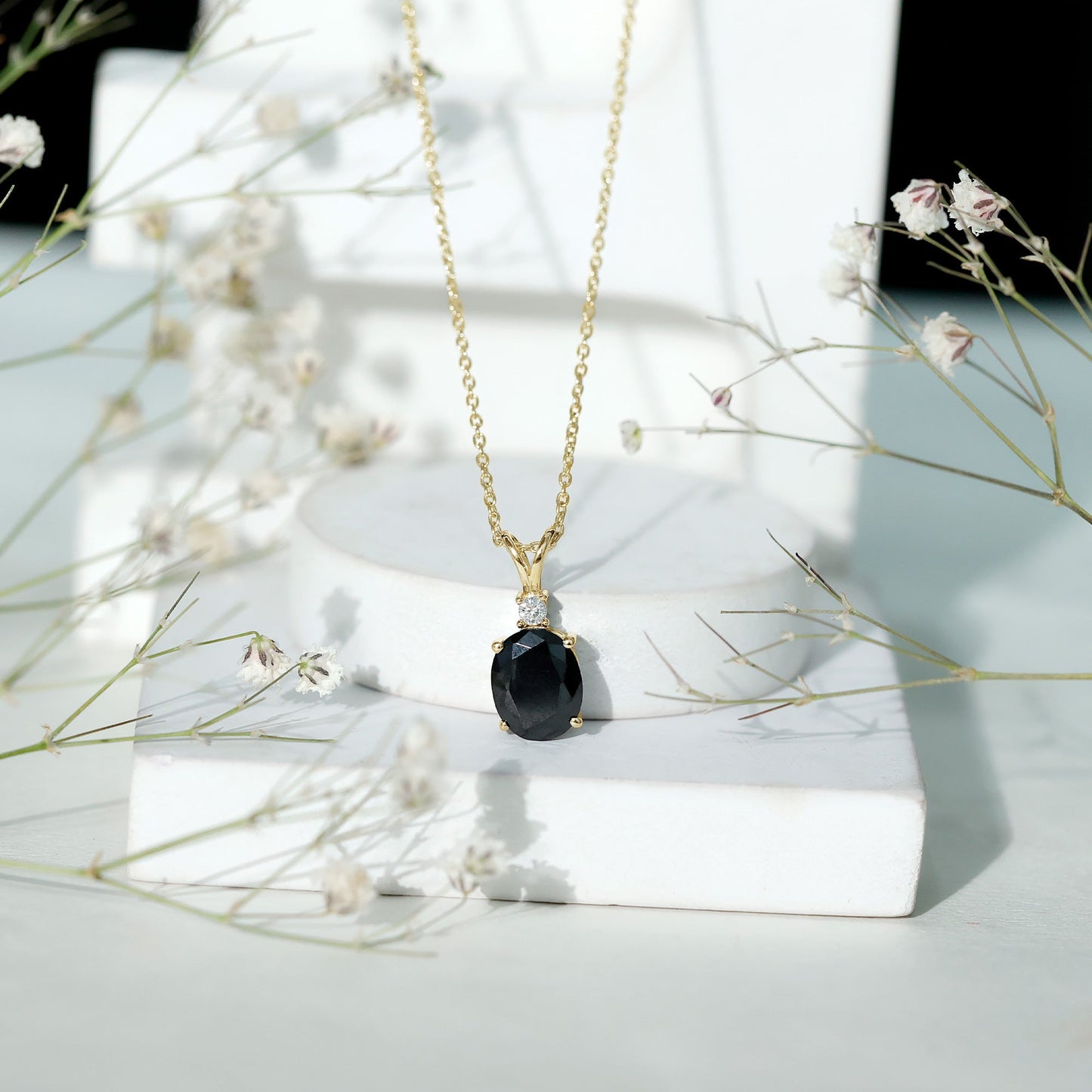 4.2 Carat Oval Shape Lab Created Black Diamond Solitaire Pendant Necklace