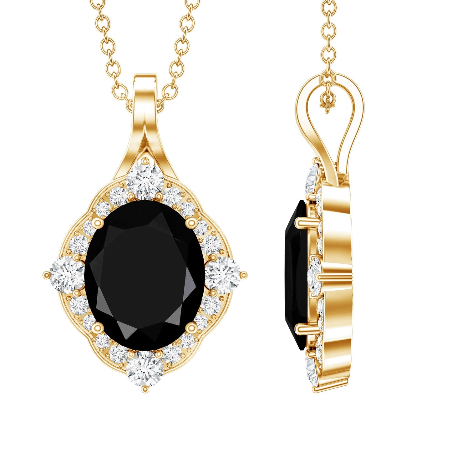 Vintage Style Created Black Diamond Halo Pendant Necklace