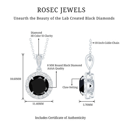 2 Carat Round Lab Created Black Diamond Halo Pendant with White Diamond