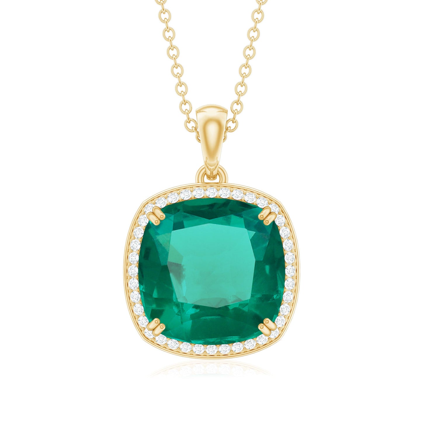 9 Carat Cushion Cut Lab Created Emerald and Diamond Cocktail Necklace