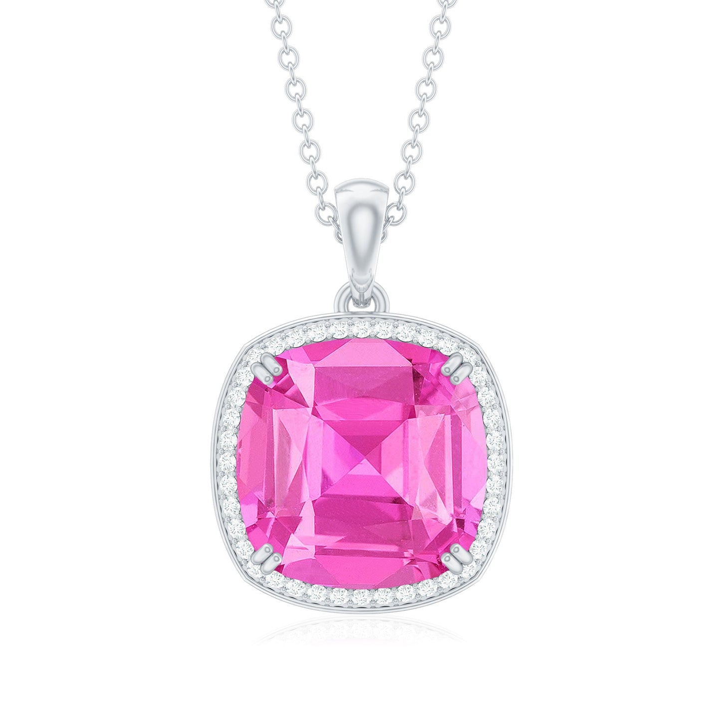 6 Carat Lab Grown Pink Sapphire Statement Pendant Necklace with Diamond Halo