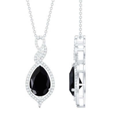 1.75 Carat Pear Shape Black Spinel Statement Necklace with Moissanites