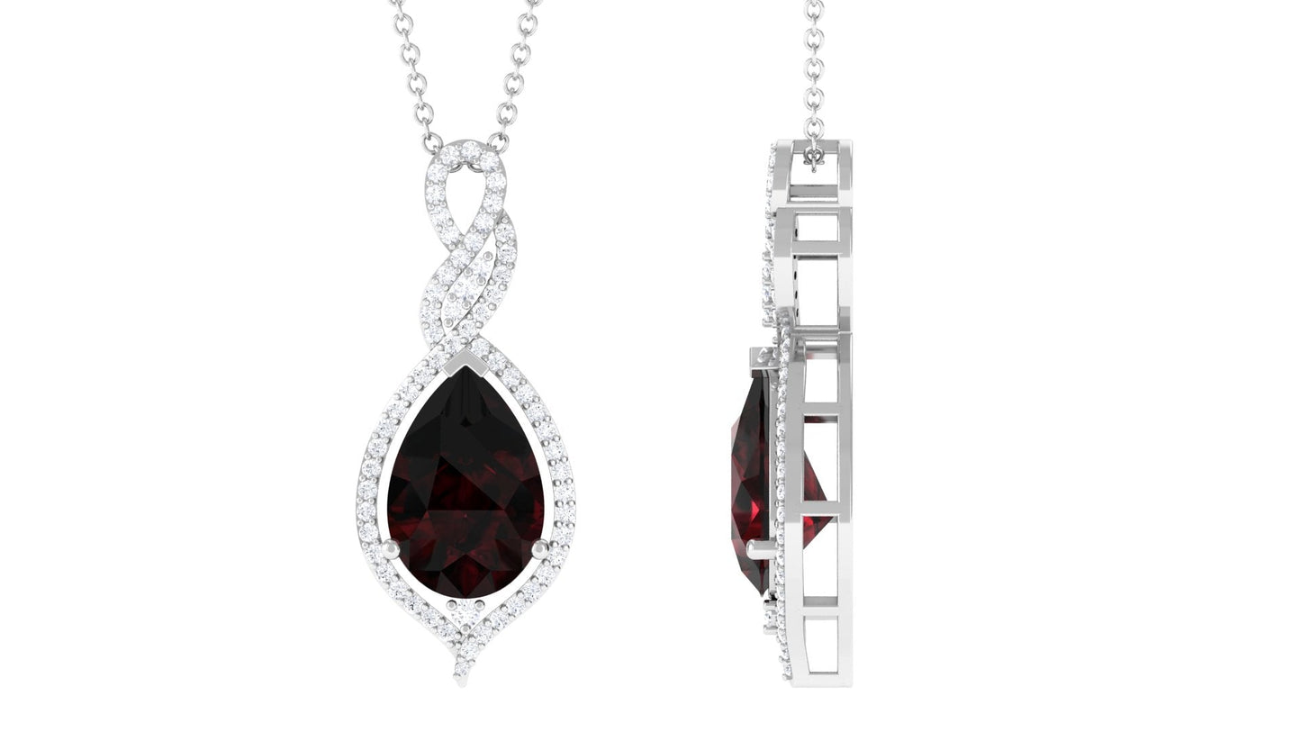 4 Carat Pear Shape Garnet and Diamond Teardrop Necklace
