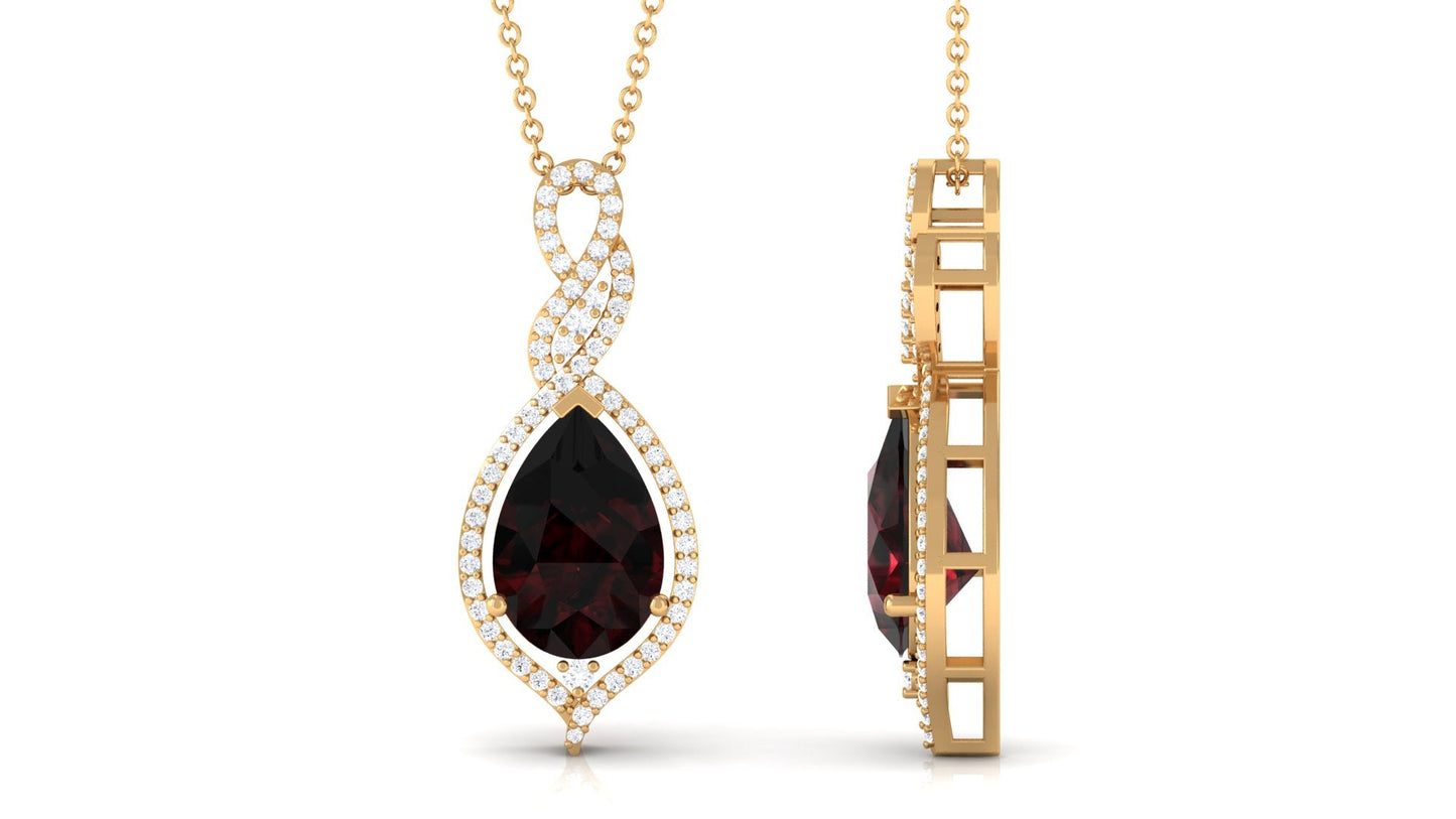 4 Carat Pear Shape Garnet and Diamond Teardrop Necklace