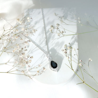 Created Black Diamond Teardrop Dangle Pendant with Diamond Accent