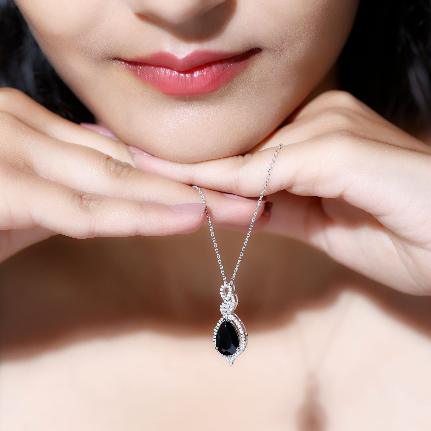 Created Black Diamond Teardrop Dangle Pendant with Diamond Accent