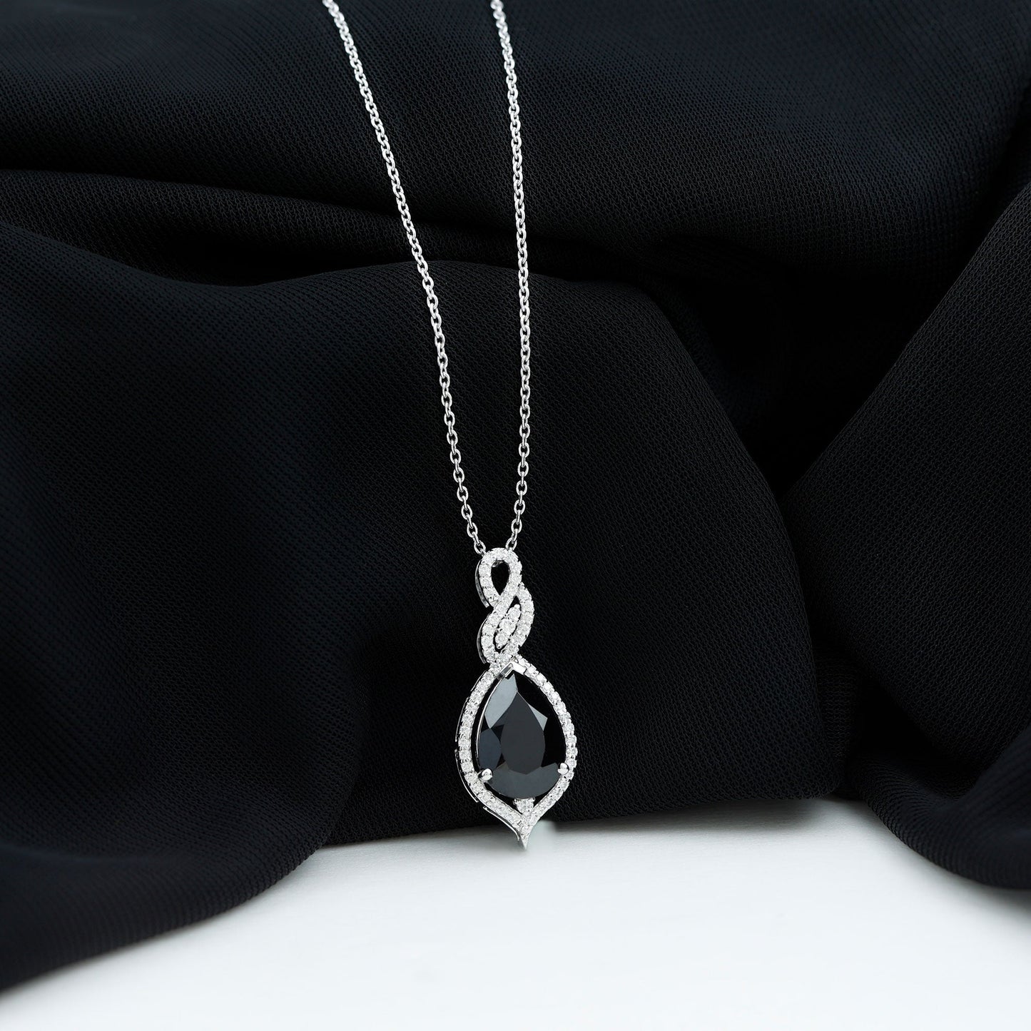Created Black Diamond Teardrop Dangle Pendant with Diamond Accent