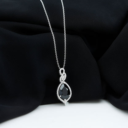 Created Black Diamond Teardrop Dangle Pendant with Diamond Accent