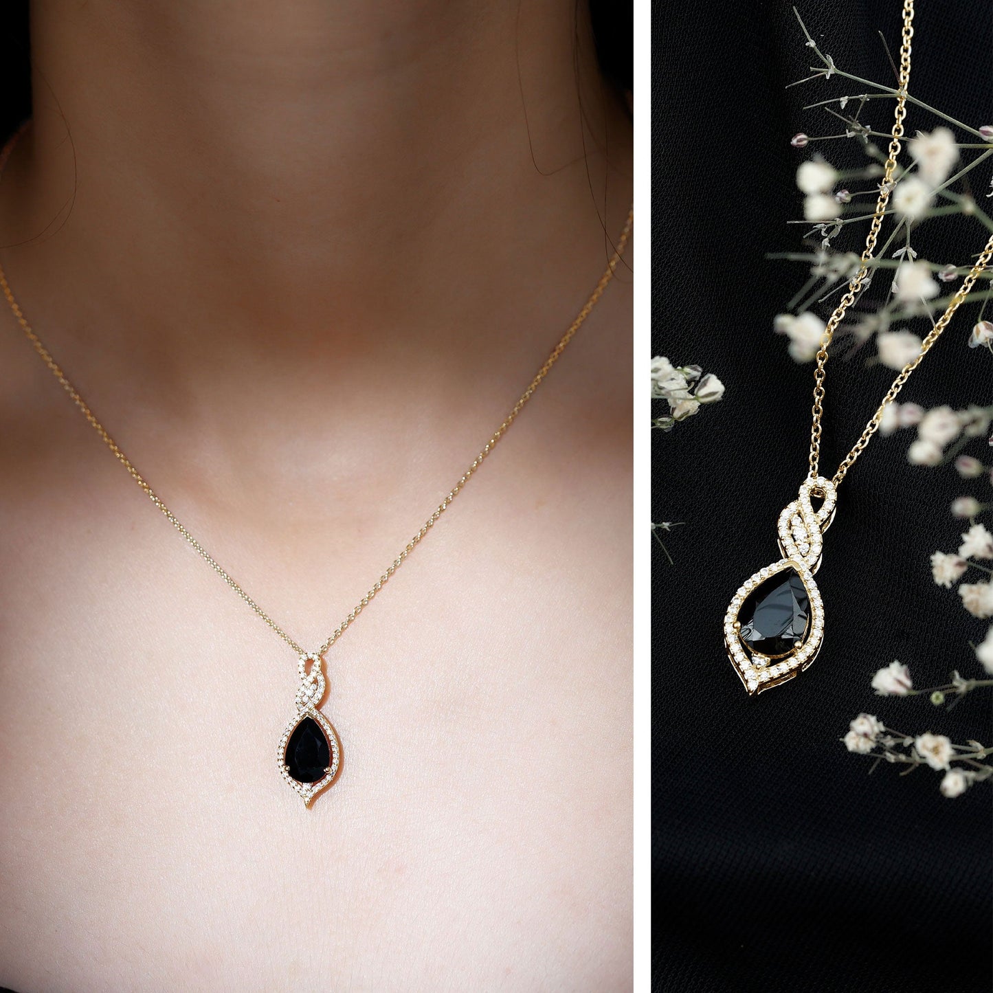 Created Black Diamond Teardrop Dangle Pendant with Diamond Accent