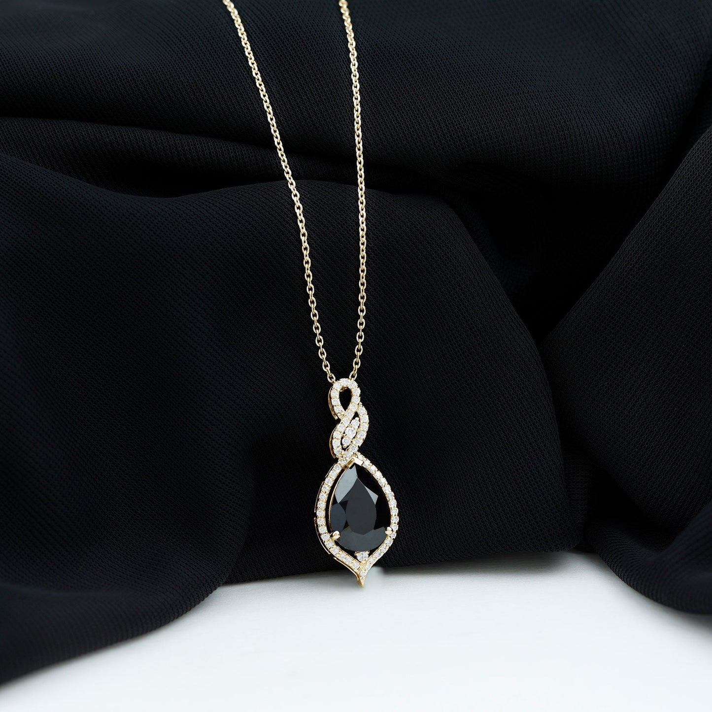 Created Black Diamond Teardrop Dangle Pendant with Diamond Accent