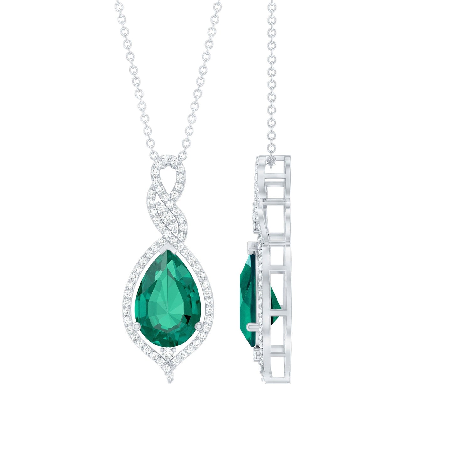 Certified 2.5 Carat Lab Grown Emerald and Diamond Bridal Necklace