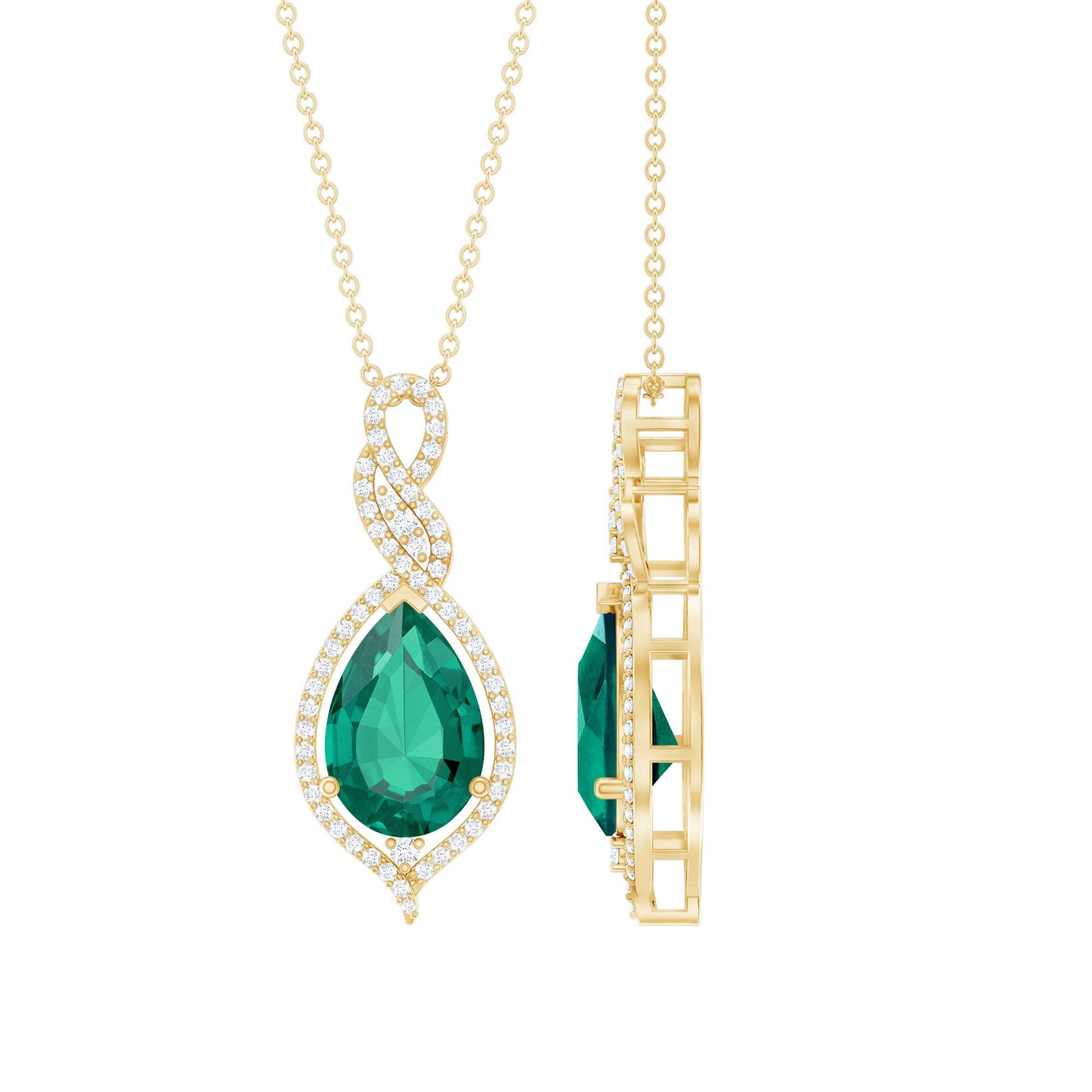 Certified 2.5 Carat Lab Grown Emerald and Diamond Bridal Necklace