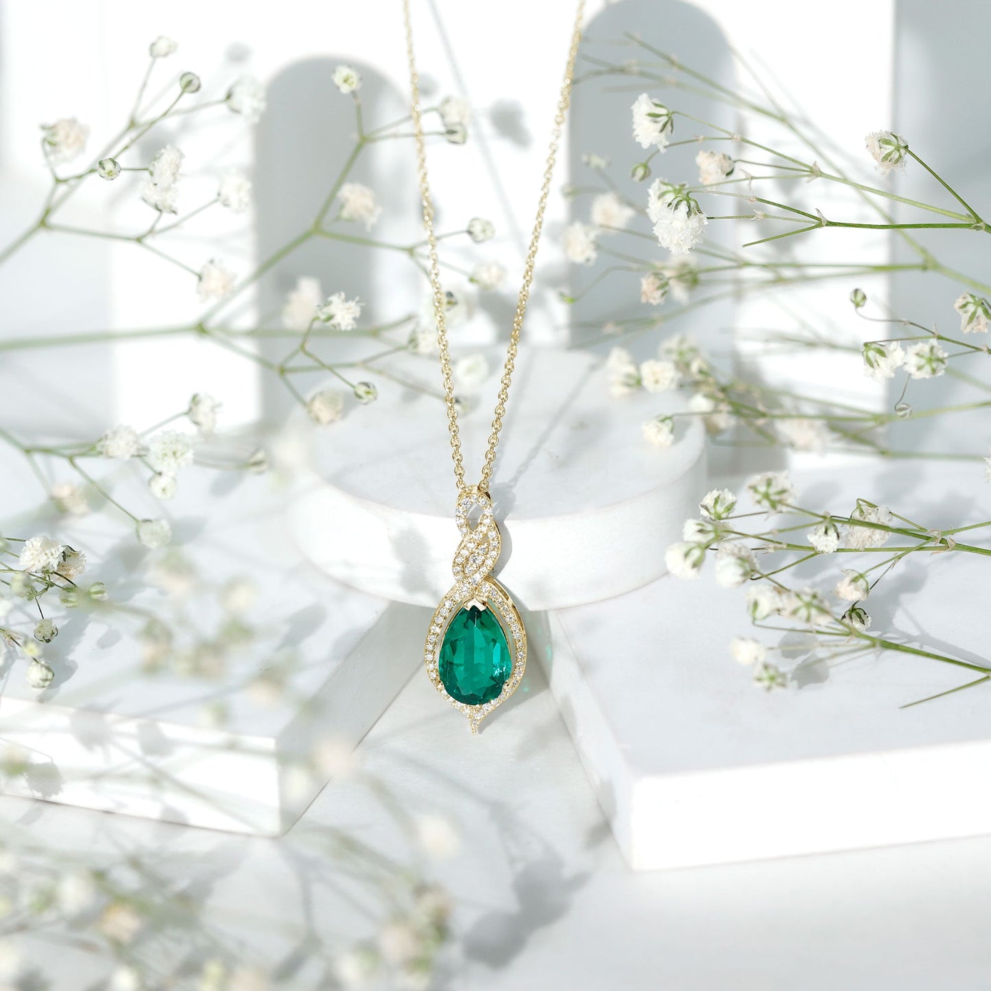 Certified 2.5 Carat Lab Grown Emerald and Diamond Bridal Necklace