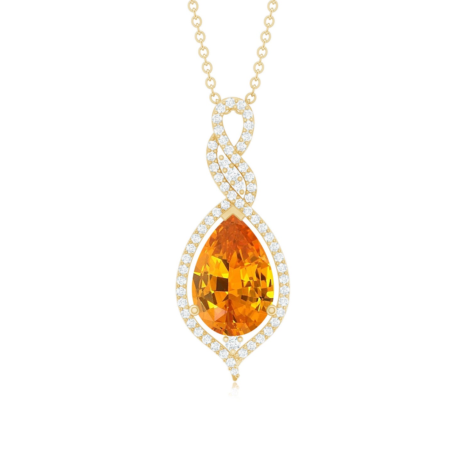 Lab Created Orange Sapphire and Diamond Teardrop Pendant for Bride