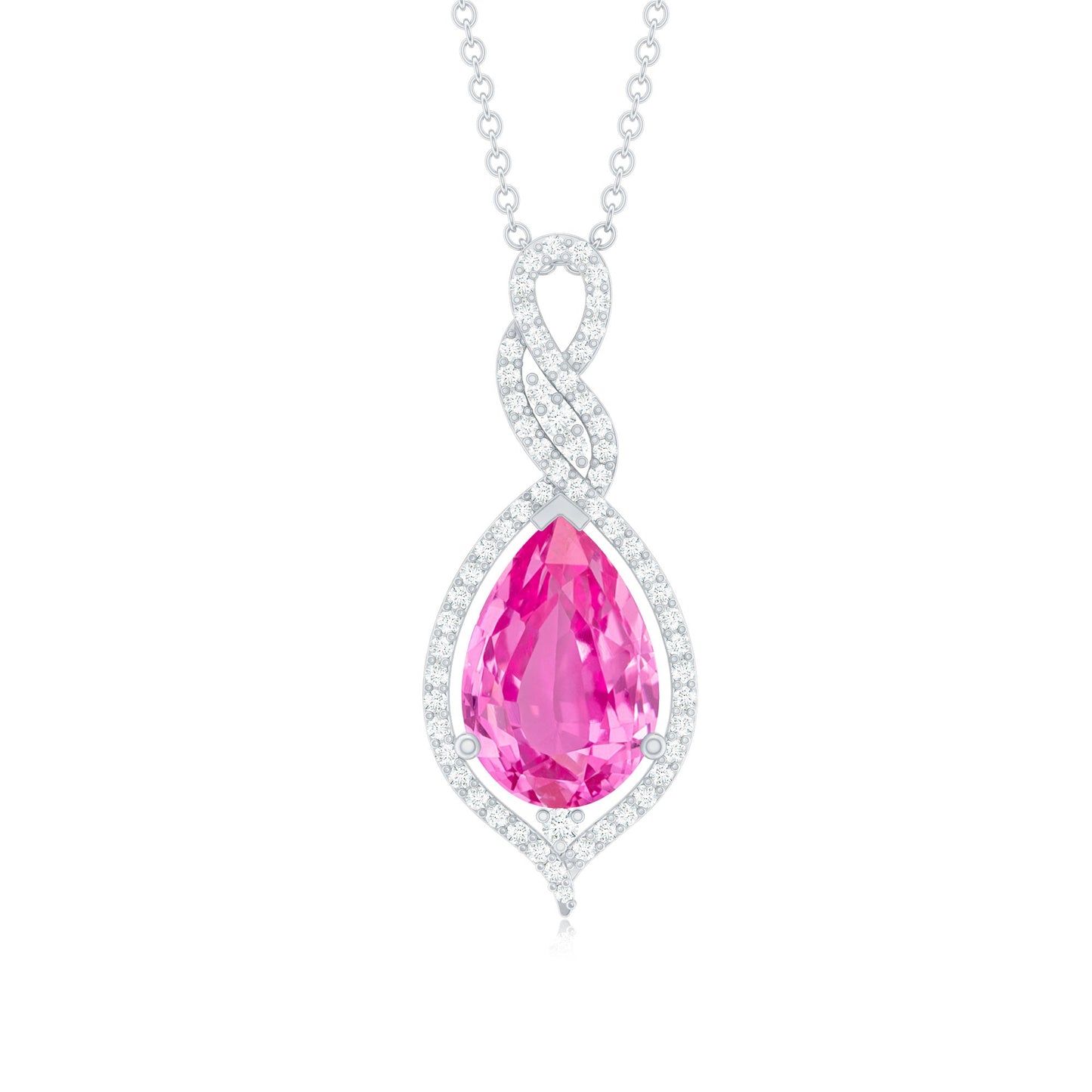 2.5 Carat Pear Cut Lab Created Pink Sapphire and Diamond Statement Pendant