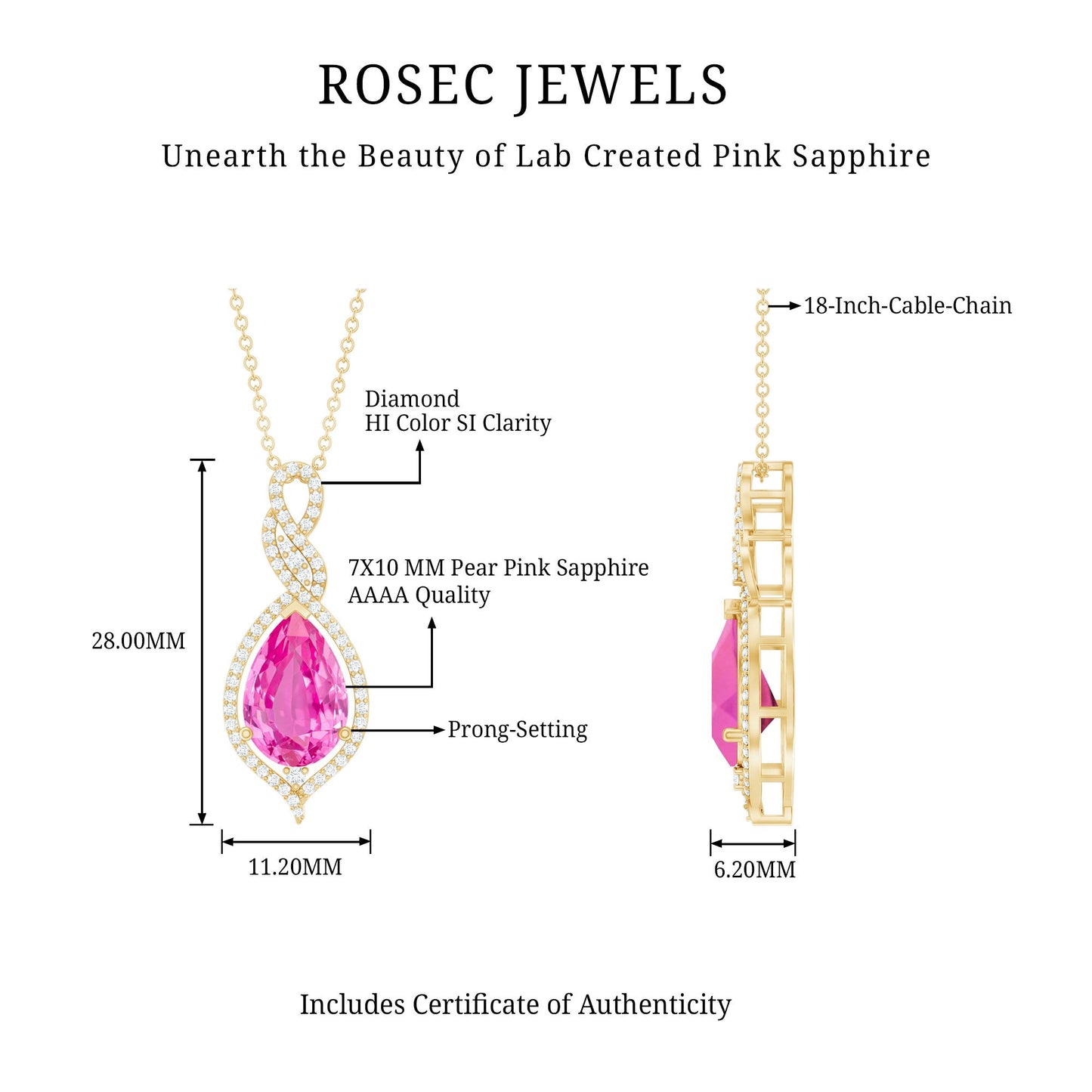 2.5 Carat Pear Cut Lab Created Pink Sapphire and Diamond Statement Pendant