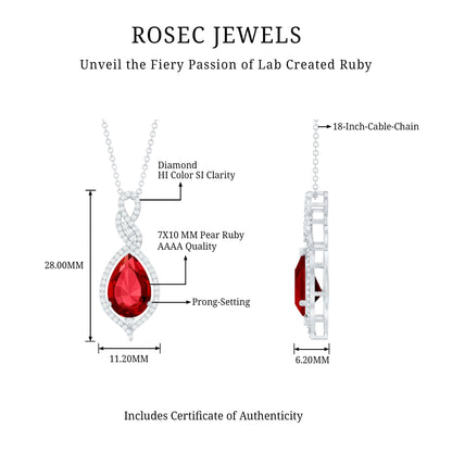 2.9 Carat Lab Created Ruby and Diamond Teardrop Wedding Necklace for Bride