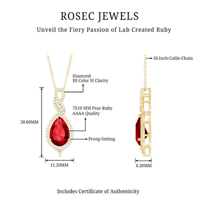 2.9 Carat Lab Created Ruby and Diamond Teardrop Wedding Necklace for Bride