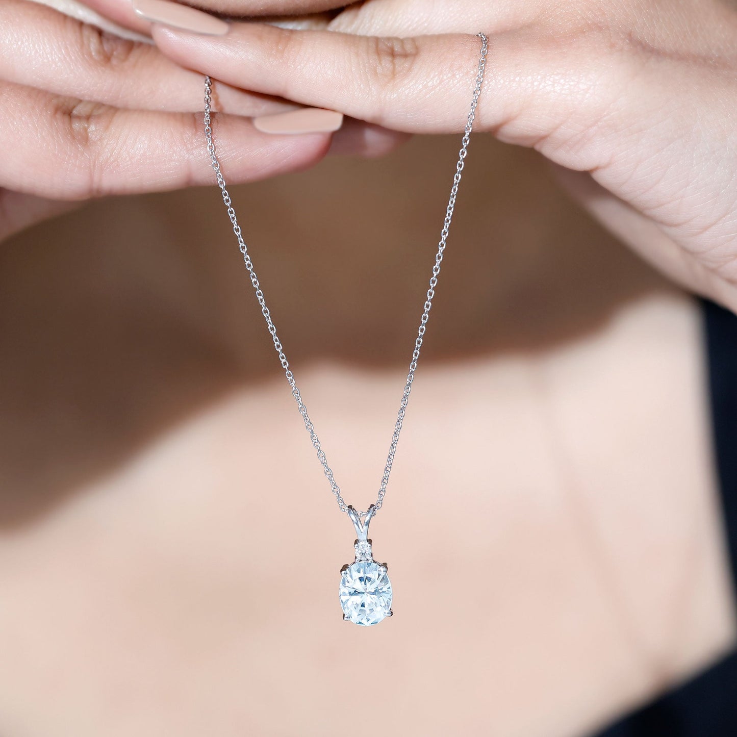 3.5 Carat Oval Moissanite Solitaire Necklace with Silver Chain
