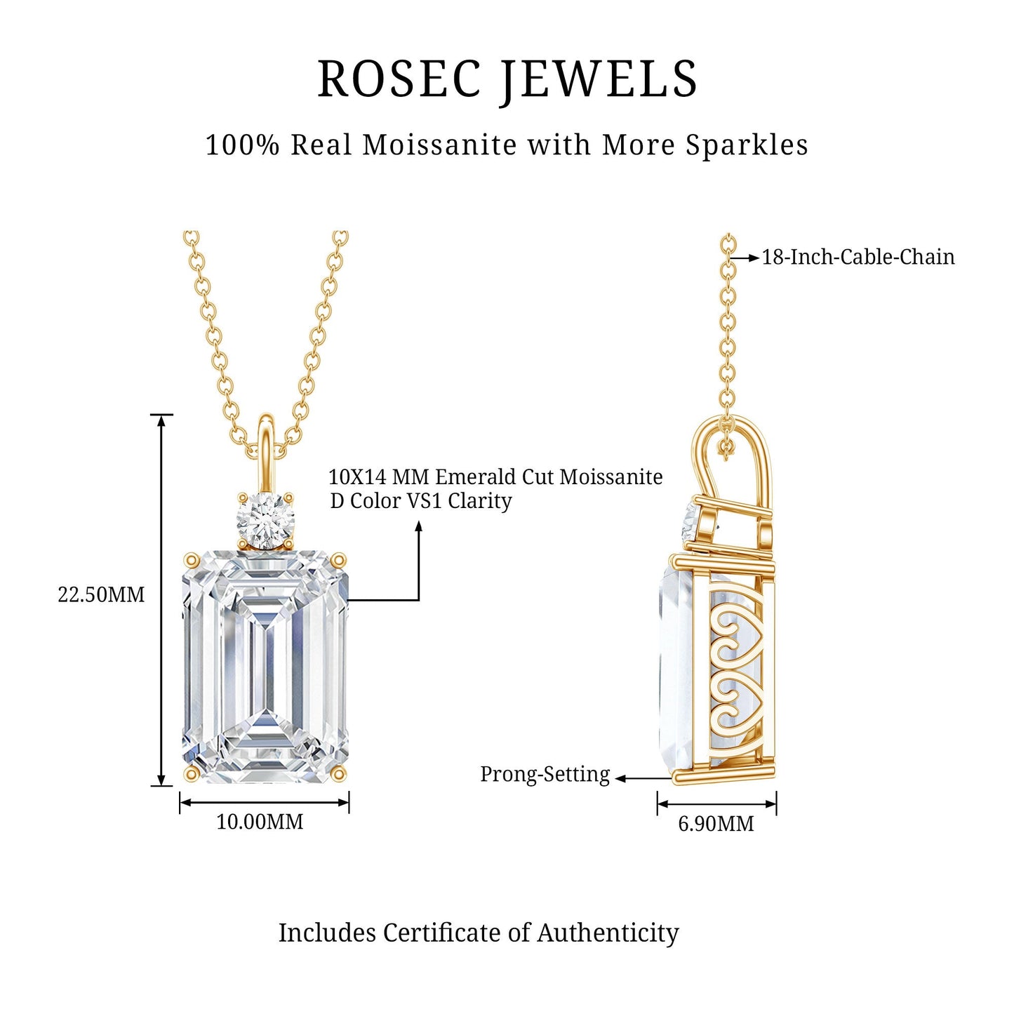Certified 4.5 Carat Emerald Cut Moissanite Pendant for Women