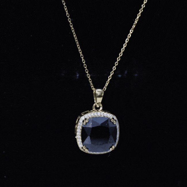 6 Carat Cushion Cut Lab Grown Black and White Diamond Halo Necklace
