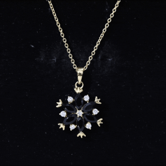 Certified Black Spinel and Diamond Flower Necklace with Silver Chain