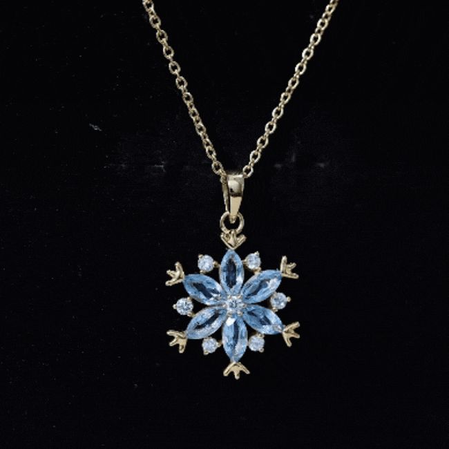 Real Swiss Blue Topaz Snowflake Necklace with Silver Chain