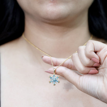 Real Swiss Blue Topaz Snowflake Necklace with Silver Chain