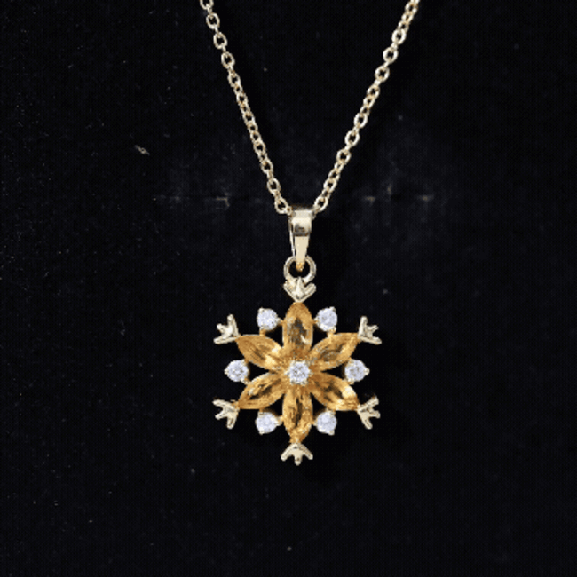 Certified Citrine Flower Pendant Necklace with Silver Chain
