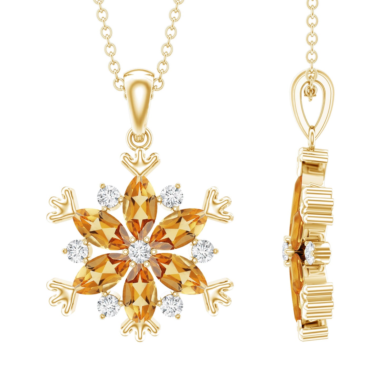 Certified Citrine Flower Pendant Necklace with Silver Chain