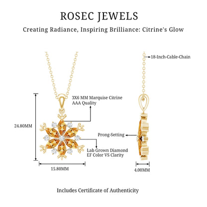 Certified Citrine Flower Pendant Necklace with Silver Chain