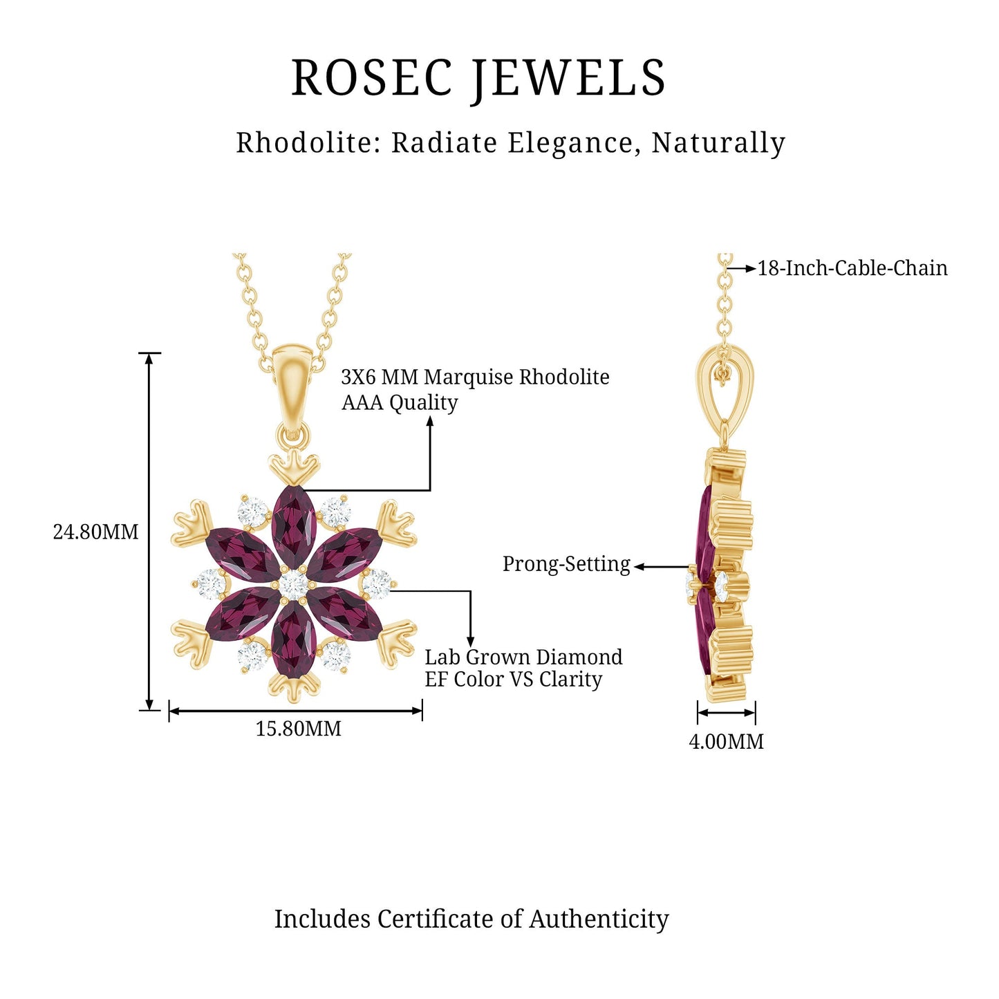 Rhodolite Garnet Flower Necklace in Gold Plated Silver