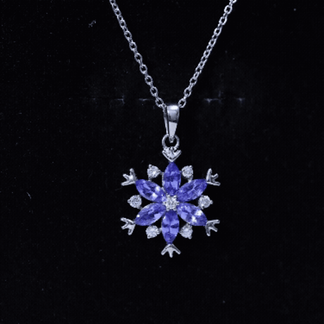 Natural Tanzanite Snowflake Necklace with Lab Diamond