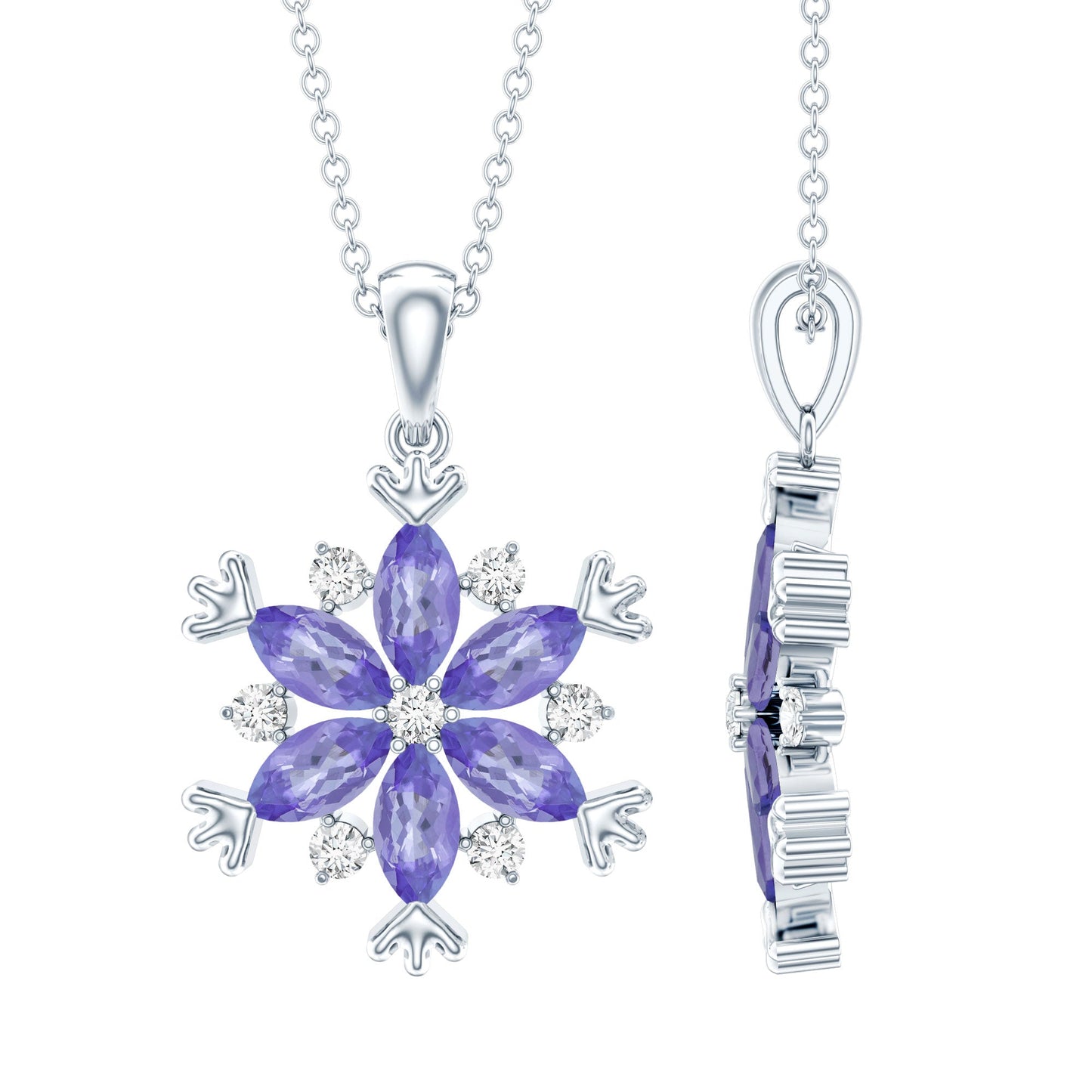 Natural Tanzanite Snowflake Necklace with Lab Diamond