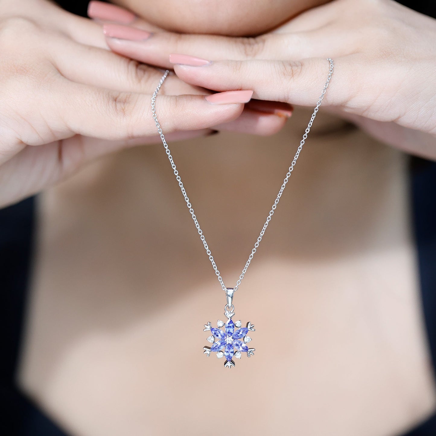 Natural Tanzanite Snowflake Necklace with Lab Diamond