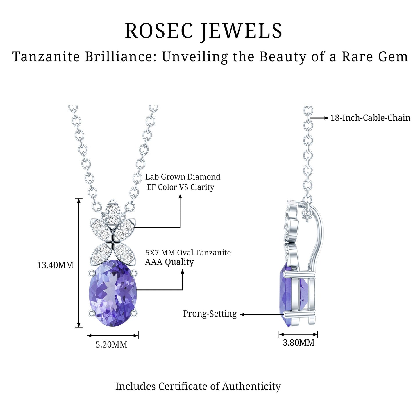 Oval Shaped 1 Carat Tanzanite Pendant Necklace with Diamond Flower