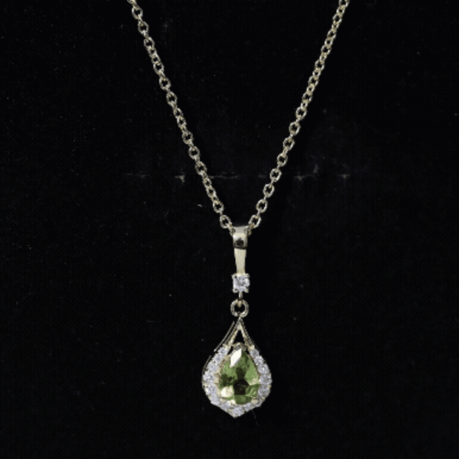 Certified Peridot and Diamond Teardrop Necklace in Gold Plated Silver