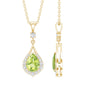 Certified Peridot and Diamond Teardrop Necklace in Gold Plated Silver