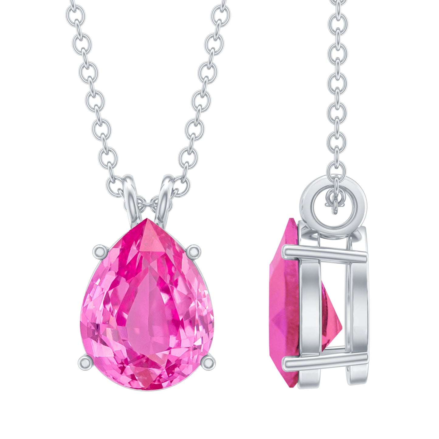 Certified 1.8 Carat Lab Grown Pink Sapphire Teardrop Necklace
