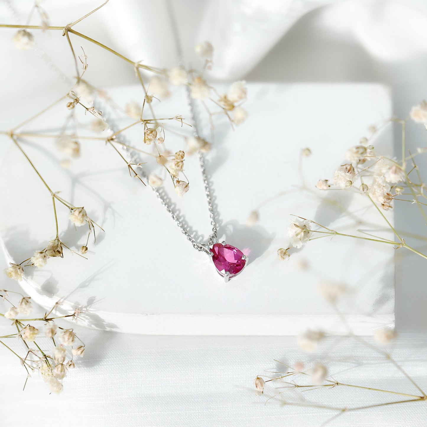 Certified 1.8 Carat Lab Grown Pink Sapphire Teardrop Necklace