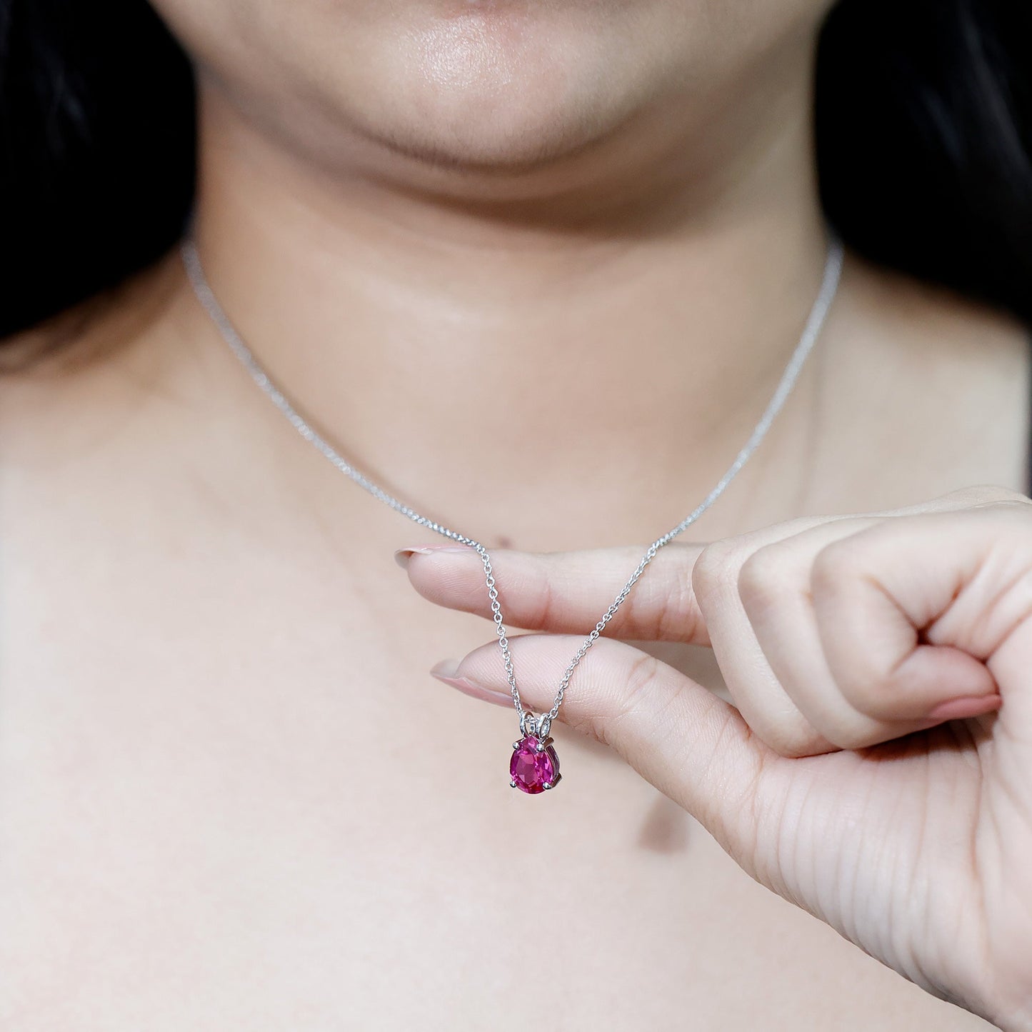 Certified 1.8 Carat Lab Grown Pink Sapphire Teardrop Necklace
